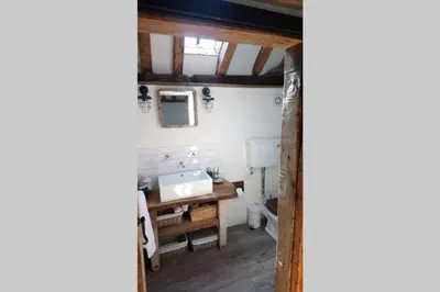 a bathroom with a sink and a toilet at The Dovecote - unique self-contained 1bed renovated barn in Saffron Walden