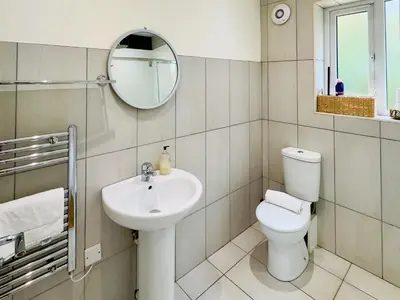 a bathroom with a toilet and a sink and a mirror at Fox Lodge - Uk30605 in Pidley