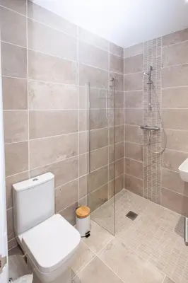 a bathroom with a toilet and a shower at Three Tuns Apartments - Hazel - Aldeburgh Coastal Cottages in Pettistree