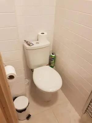 a small bathroom with a white toilet and toilet paper at Simple Private Studio in Harold Wood
