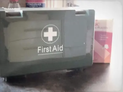 a box with the first aid logo on it at Richmond Luxury flat Fabulous location in Southend-on-Sea