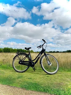 a bike parked on the grass in a field at Hyatt Centric Cambridge in Cambridge
