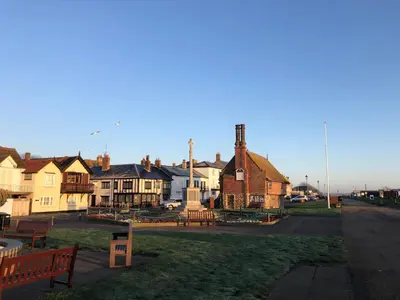 a view of a town with houses and a street at Settled In, Aldeburgh in Aldeburgh