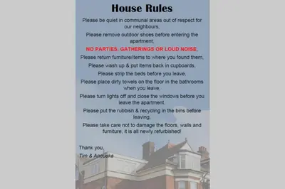 a flyer for a house rules at 2 Bedroom Seafront Apartment in Felixstowe