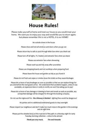 a page of a house rulesletter with a picture of a house at Entire Thatched Cottage in Melbourn