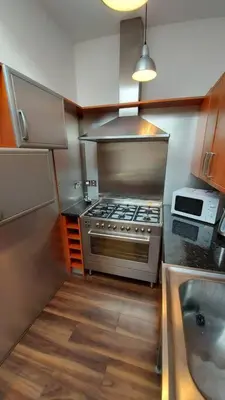 a kitchen with a stove and a sink at Modern and spacious two bedroom apartment in Ipswich