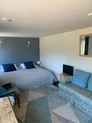 a bedroom with two beds and a couch at Bluebell Barn in Banham