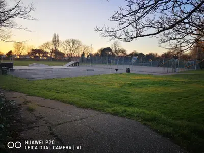 a skate park with a skateboard ramp in a park at Lovely 2-Bed caravan in Walton on the Naze in Walton-on-the-Naze
