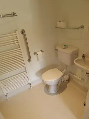 a bathroom with a toilet and a sink at The Courthouse Inn in Colchester