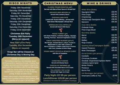 a rendering of the menu for the wine and drinks restaurant at Kings Lodge in Newmarket