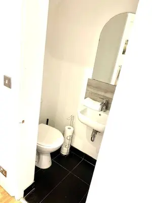a bathroom with a toilet and a sink at EMMANUEL HOUSE - Beautiful 1-Bedroom Apt In Central Cambridge - Historical Building in Cambridge