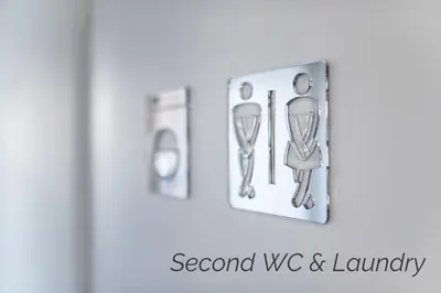 a pair of hooks on a door with the words second wc and laundry at Town House Chantry - With Self Check In and Free Parking - Rooms at ipswichdigs in Ipswich