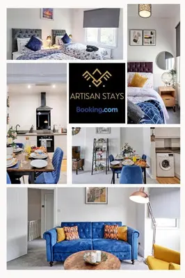 a collage of photos of a living room and bedroom at Deluxe Apartment in Southend-On-Sea by Artisan Stays I Free Parking I Sleeps 4 in Southend-on-Sea