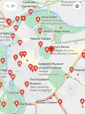 a map of the city of genebourg with red dots at King's - Spacious Central Ground Floor Apartment in Cambridge