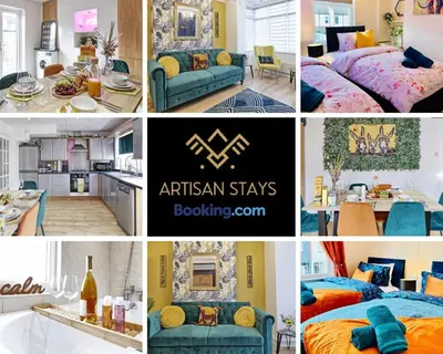 a collage of pictures of a kitchen and a living room at Spacious 3 Bedroom and 2 Bathroom in Southend-on-Sea By Artisan Stays I Weekly or Monthly Stay Offer I Free Parking I Sleeps 7 in Southend-on-Sea