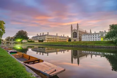 a view of a city with a river and a cathedral at CENTRAL, newly refurb 2 bed flat with FREE PARKING in Cambridge