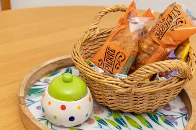 a basket of chips and snacks on a table at The Lodge at Highlands in Everton