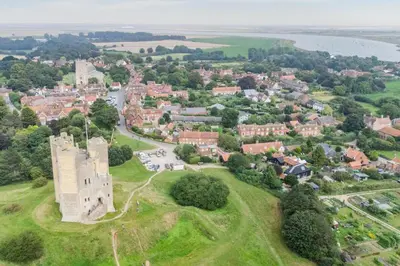 an aerial view of a small town with a castle at 2 Bed in Orford oc-sflis in Orford