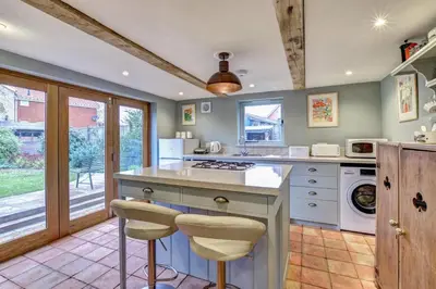 a kitchen with a counter and a stove top oven at 3 Bed in Nr Aldeburgh oc-sfwws in Snape