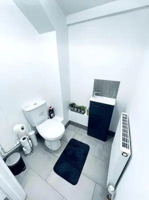 a small bathroom with a toilet and a sink at 2 Bedroom Modern House in Cambridge city centre in Chesterton