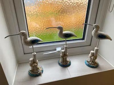 a group of birds sitting on a window sill at Comfortable new home in Isleham in Ely